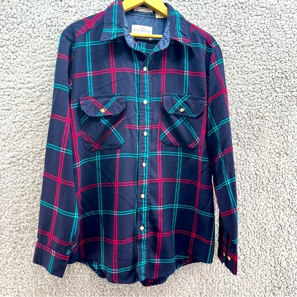 Vintage 80s Northwest Territory Button Up Plaid Flannel Long Sleeve Shirt Size M - Picture 1 of 7